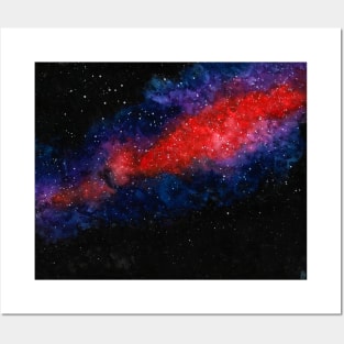 Red Nebula Watercolor Painting Posters and Art